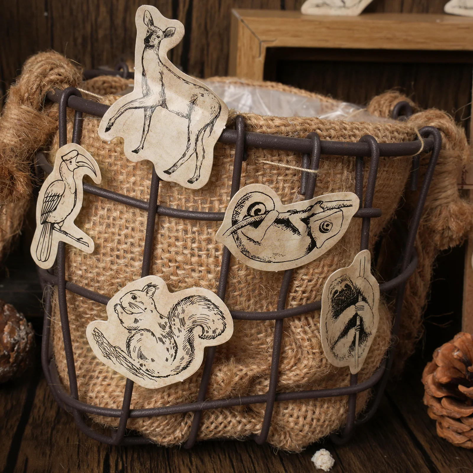 46Pcs Vintage Forest Stories Boxed Stickers Decorative Scrapbooking Retro Animals Label Diary Album Phone Journal Planner