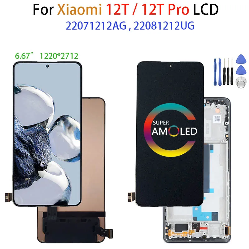 Original AMOLED For Xiaomi 12T LCD 22071212AG Display Touch Screen Digitizer For xiaomi 12 T Pro Display 22081212UG Replacement