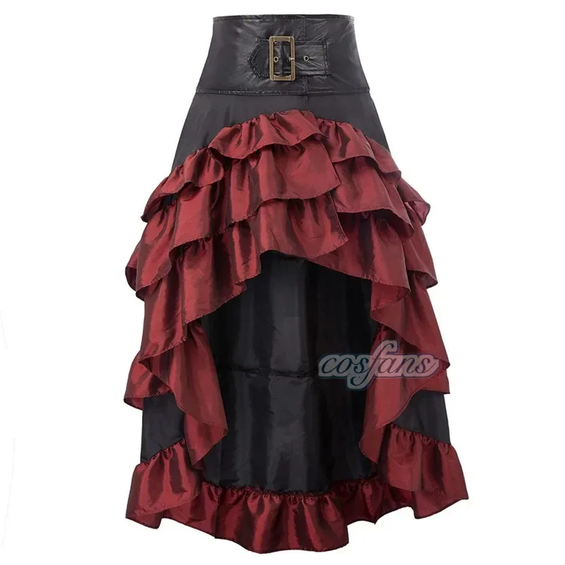 คอสเพลย์ Vintage Steampunk ชุด Victorian ยุคกลาง Ruffled ซาติน Lotus Trim Gothic กระโปรงผู้หญิงกระโปรงรัดตัวชุดโจรสลัด