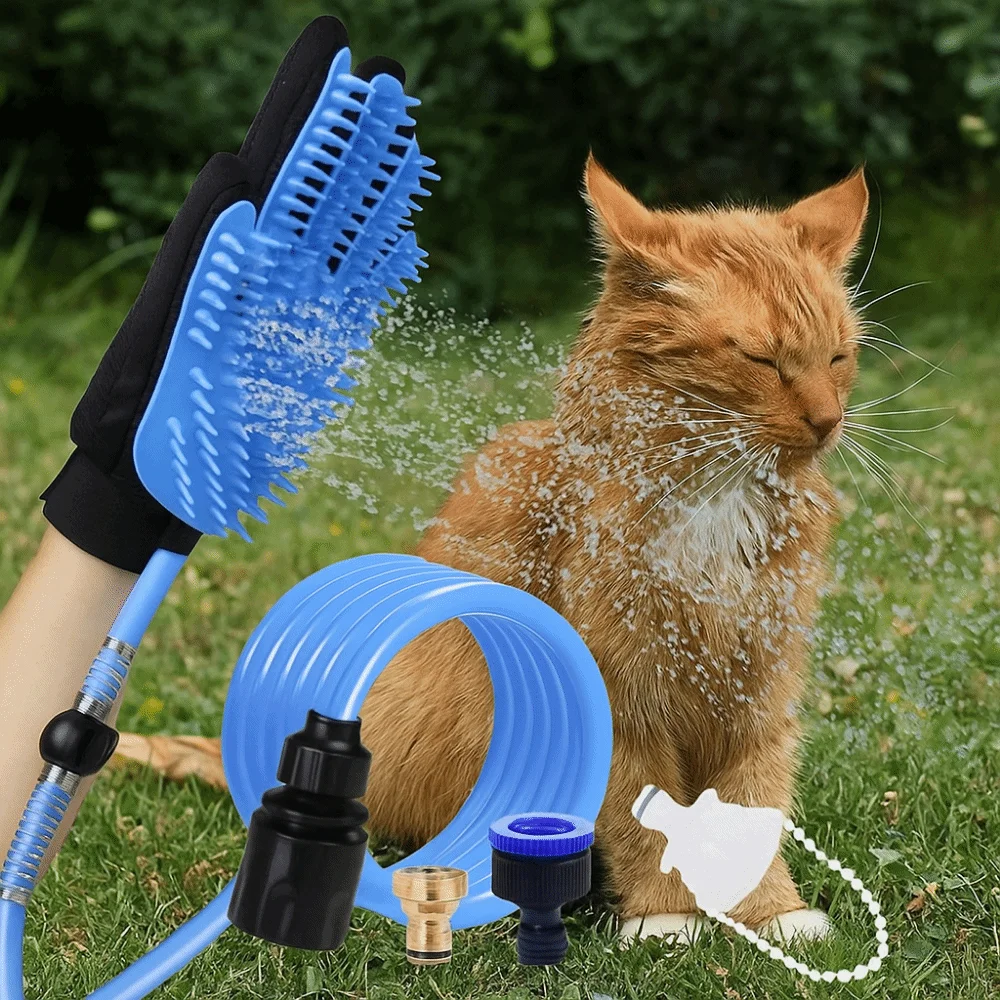 

Adjustable Pet Spray Bathing Gloves Dehairing Brush with Connecting Hose Dog Showerhead Eco Friendly Five Finger Tube Spray