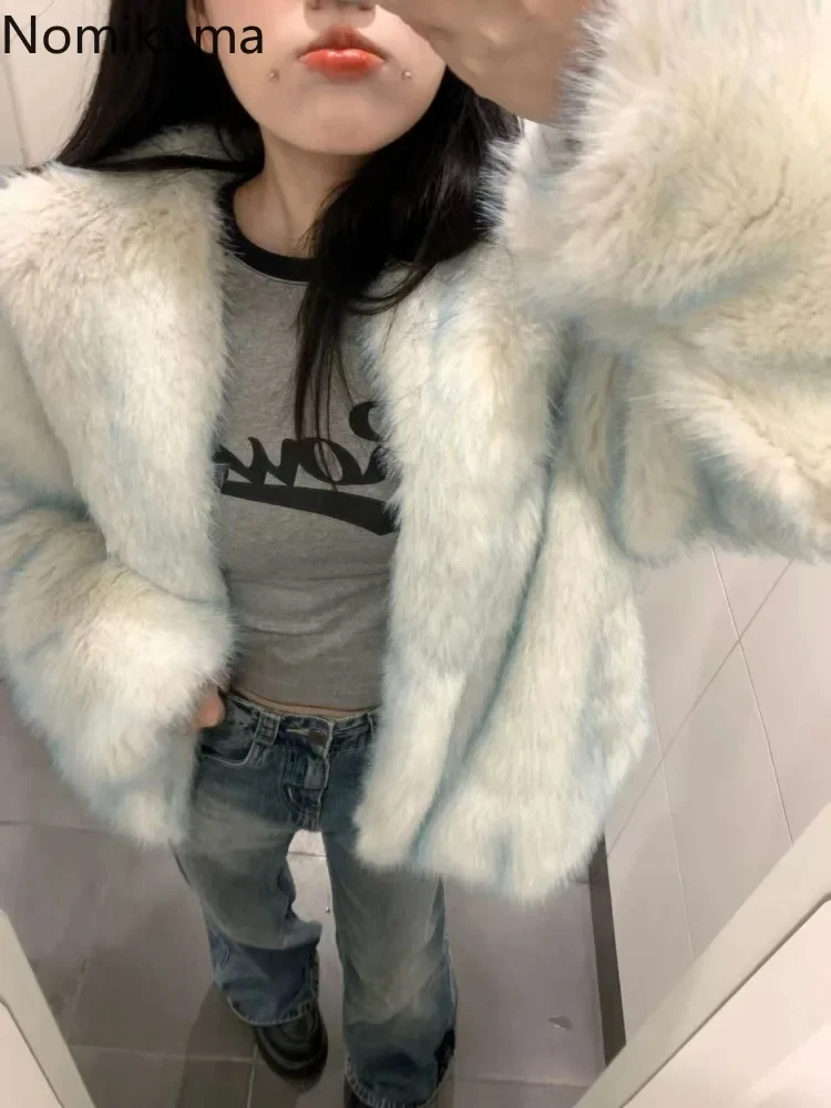 Sweet Furry Jackets for Women Winter Clothing Fashion Gradient Thicked Outwear Hooded Warm Korean Coat Y2k Tops 2024 Ropa Mujer