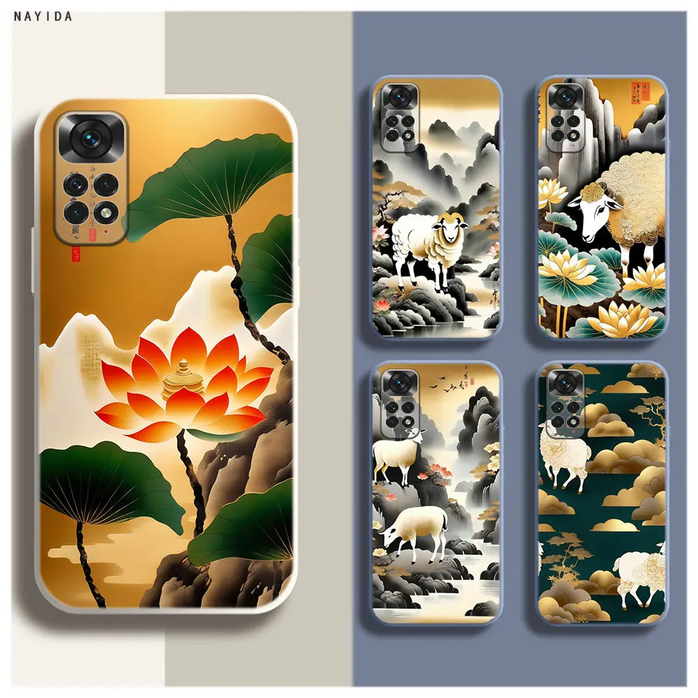 Soft Silicone Phone Case For Xiaomi Redmi Note 12 11 12S Pro Plus 12c 11a 4G 5G Original Cover Lotus Lamb Gold Foil