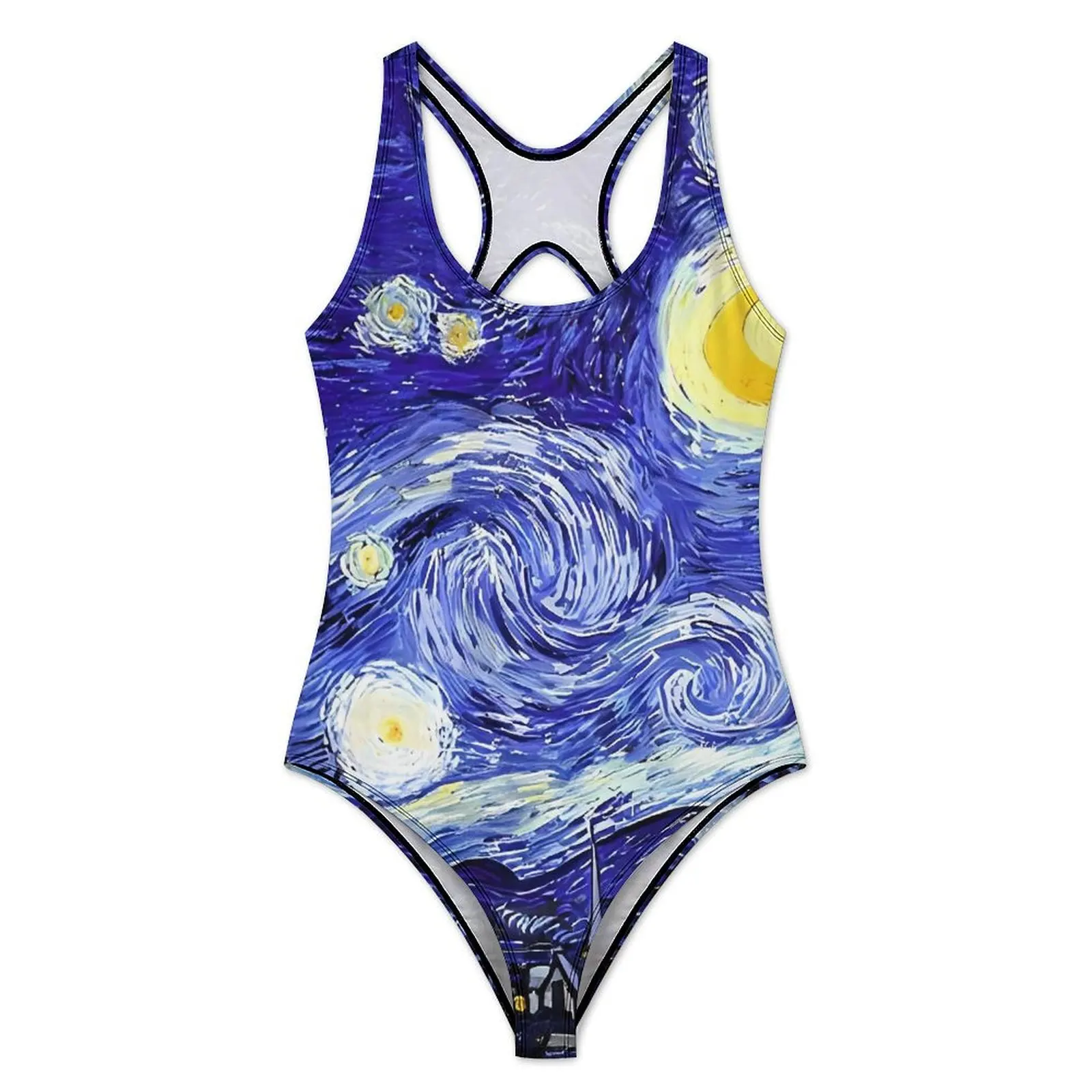 Starry Night Van Gogh Mountain Swimsuit Sexy  Women Swimwear One-Piece Korean Fashion Bodysuit Fitness Push Up High Cut Monokini image 2