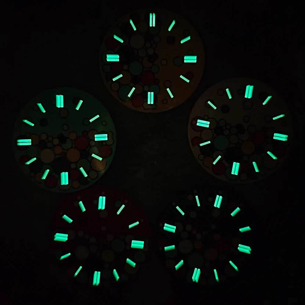 28.5 مللي متر الطلب الأحمر الوردي الأخضر الأزرق فقاعة الأصفر ساعة الطلب مضيئة ساعة الوجه لحركة NH35 NH36 2836 ميوتا 8215