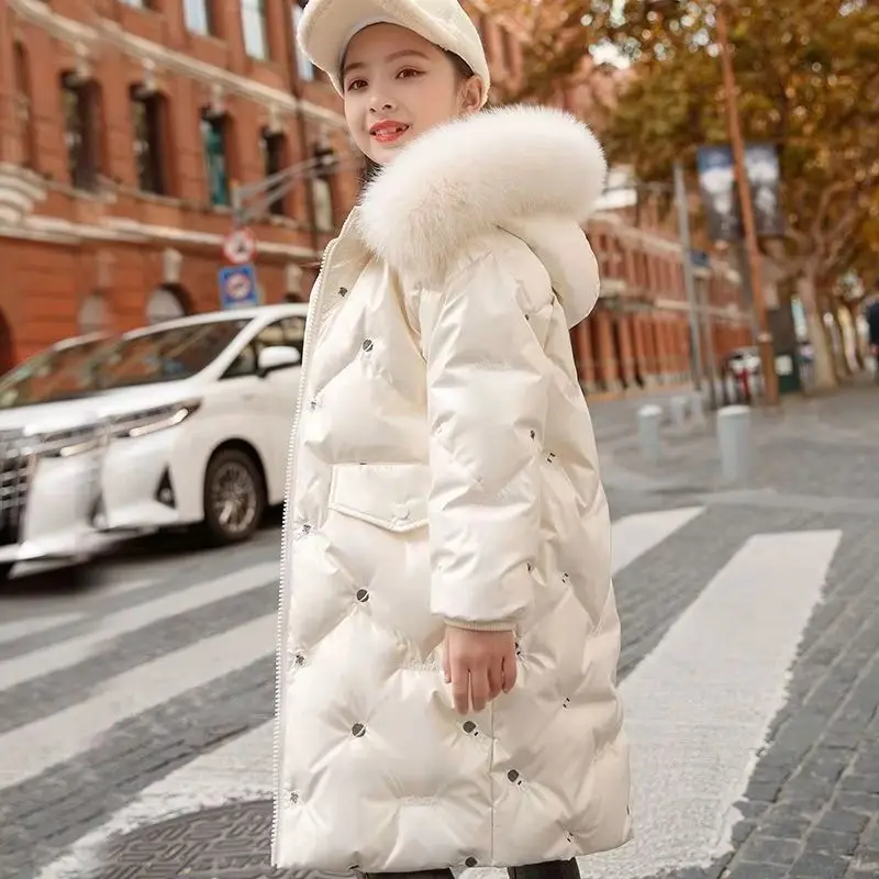 

Winter Thick Cotton Coats For Girls Waterproof Fur Collar Hooded Jackets Kids Outerwear Clothing Teenage Parka Snowsuit 10 Years