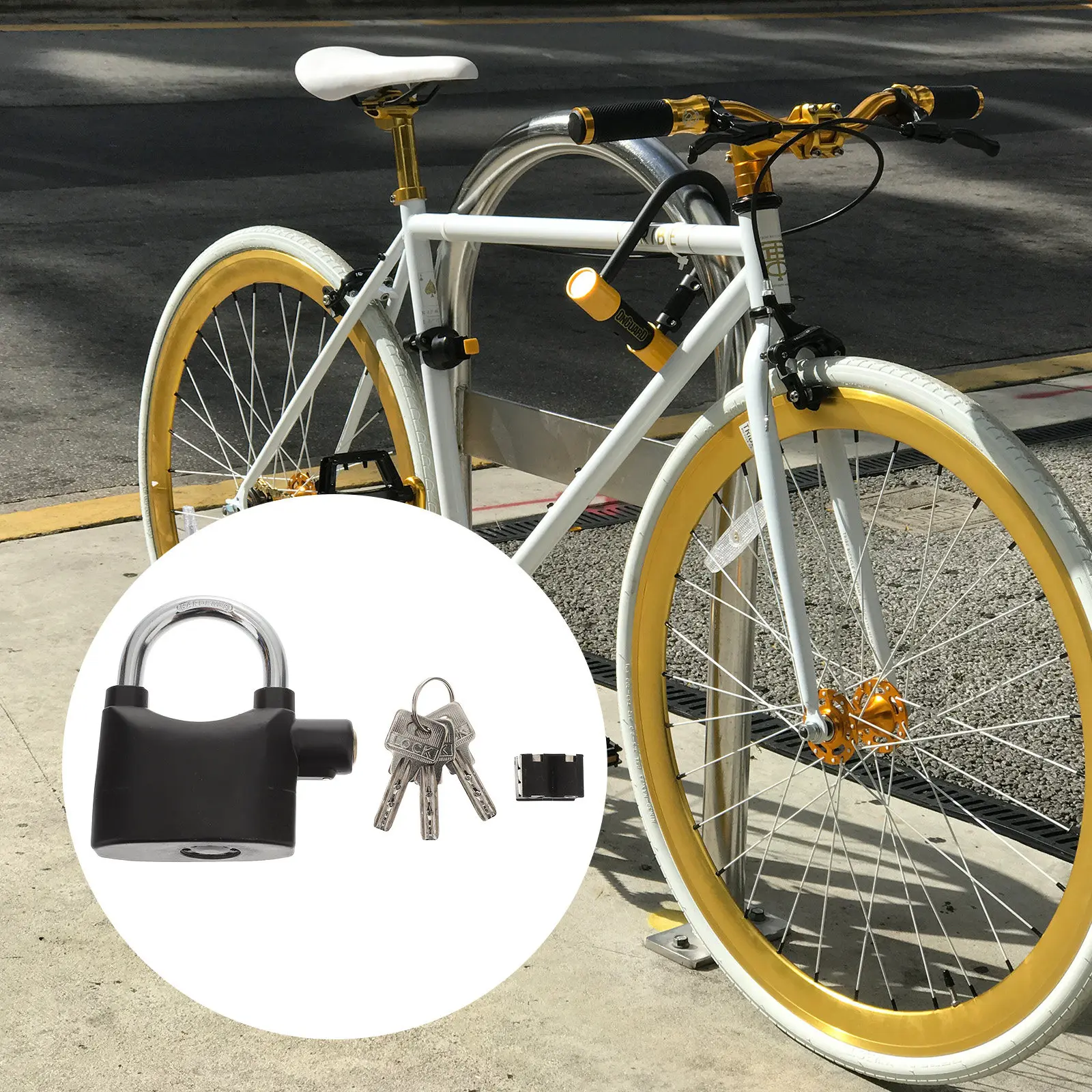 2Pcs Bike Padlock with Key & Loud Alarm – Anti-Theft Security Lock for Motorbike, Sliding Door, Window