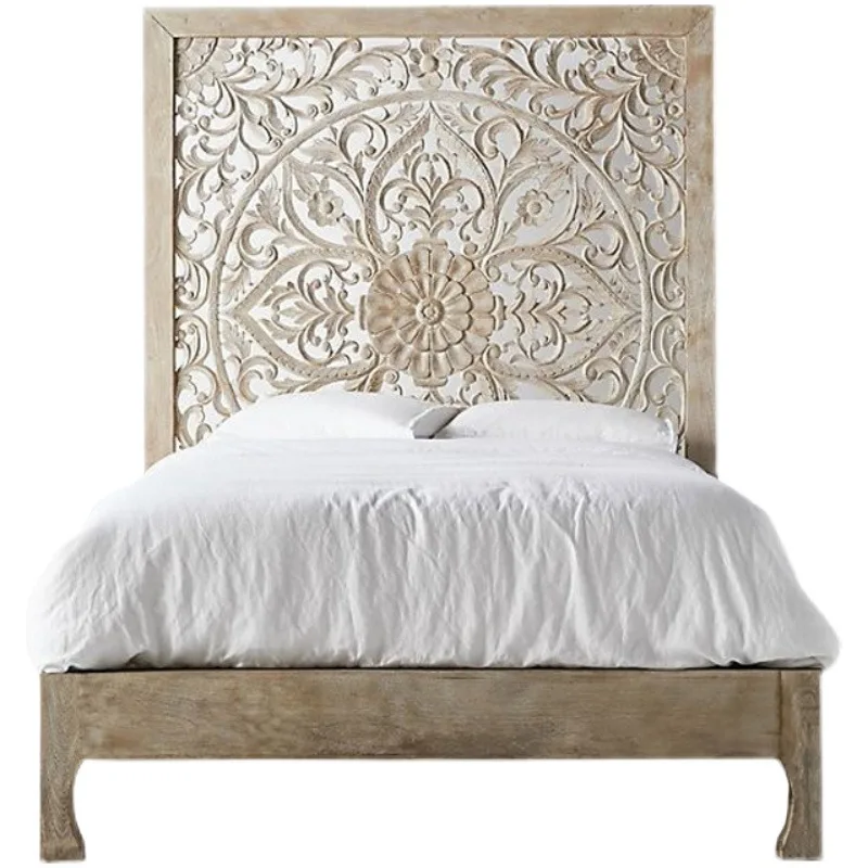 

Export Thai carved solid wood bed, high back carved bed villa model room master bedroom double bed