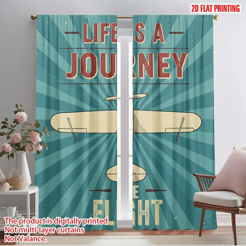 

2pcs 2D flat printing Drapes LIFE JOURNEY ENJOY FLIGHT Polyester Without Electricity Birthday Party for aesthetic room decor
