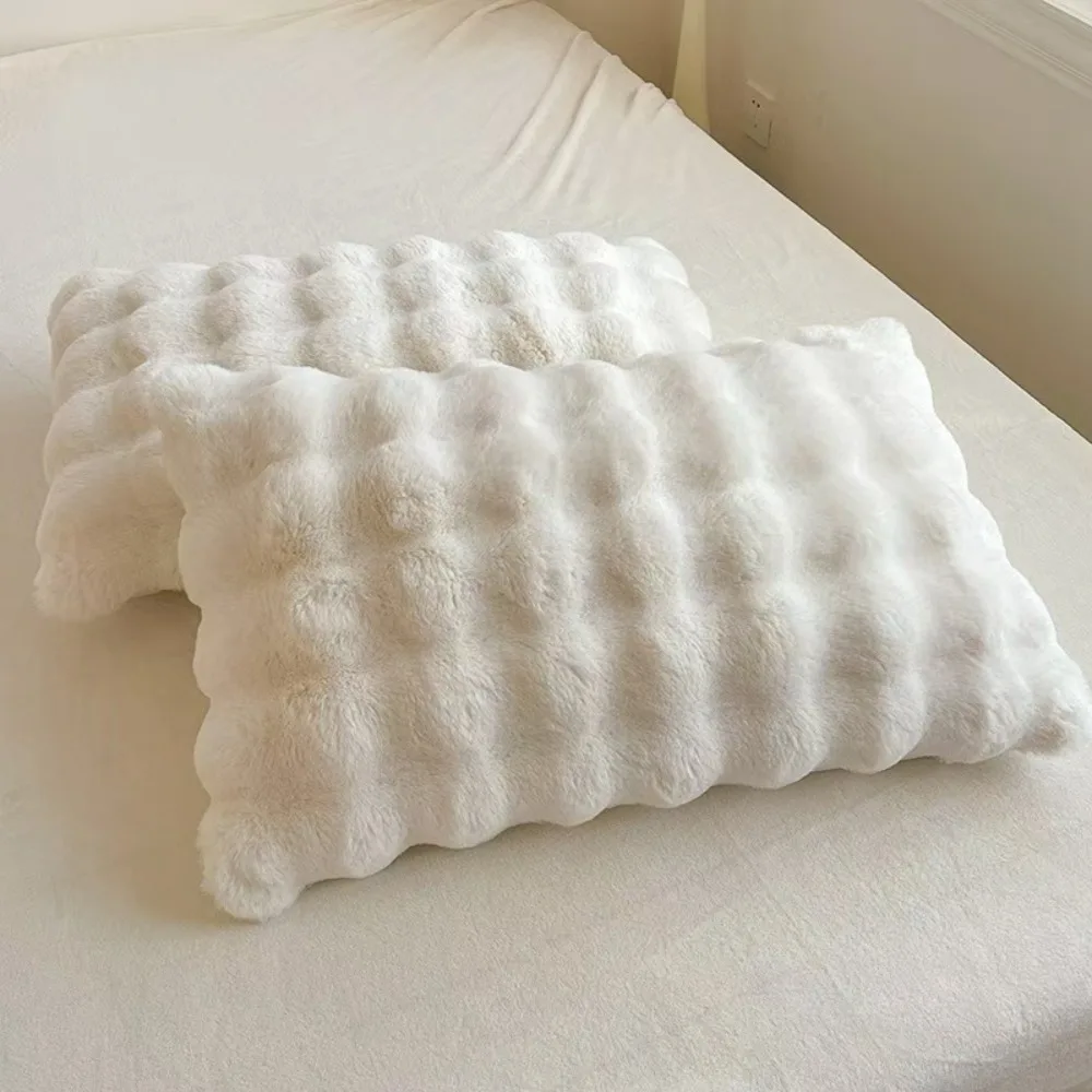 

2pcs Solid Color Fluffy Fur Pillowcase Warm Rectangular Sleep Pillowcase Stain-resistant Thickened Pillow Cover Dormitory