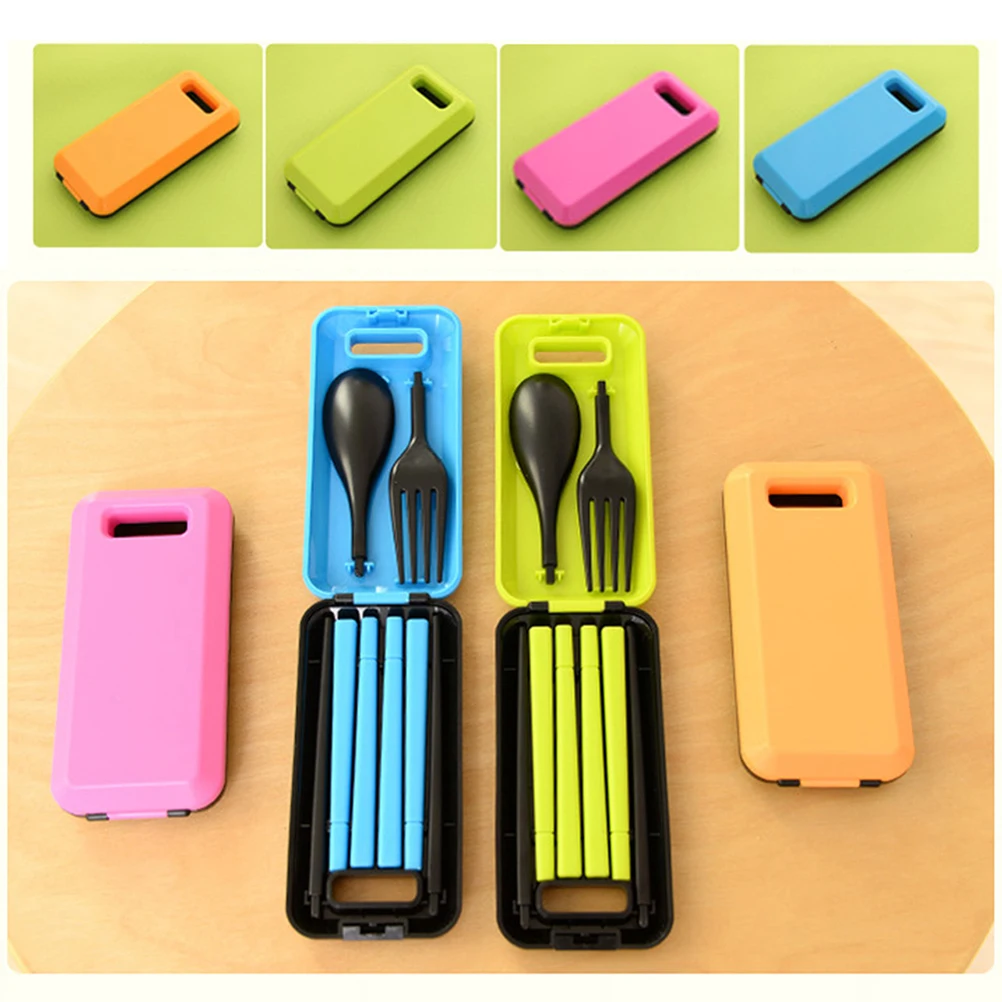 

3 PCS Cutlery Portable Folding Tableware Fork Spoon Chopsticks Environmental with Case