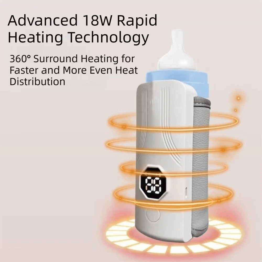 6 Level Temp Control Baby Milk Warmer BPA Free LED Display Baby Bottle Heater Even Fast Heating Cordless Bottle Warmer Sleeve