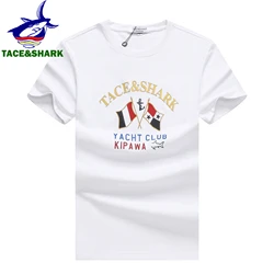 Tace & shark-男性用サメTシャツ、無地トップス、快適なラウンドネックTシャツ、カジュアルプリント、ファッション、夏