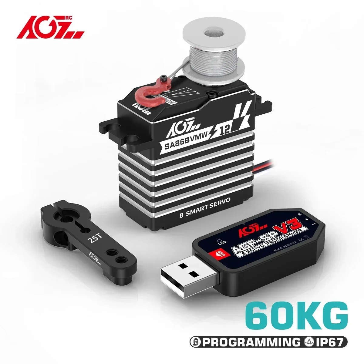 

AGFRC смарт-сервопривод SA86BVMW 12 В 3S Lipo 60 кг супер крутящий момент 0.120sec стальные шестерни водонепроницаемый бесщеточный сервопривод для 1/8 1/10 радиоуправляемых автомобилей