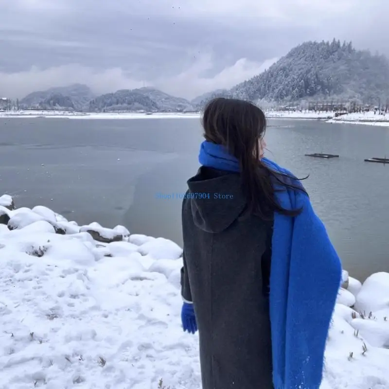 N7YF Bufanda elegante color liso con extremo borlas texturizadas para capas y protección para clima frío