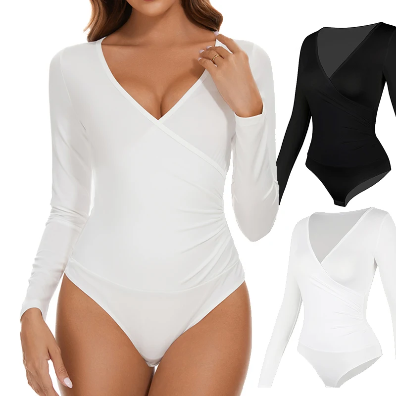 

Women Bodysuit Sexy V-neck Shapewear Undershirts Thermal Underwear Tops Tummy Control Belly Compression Bottoming Shirt Jumpsuit