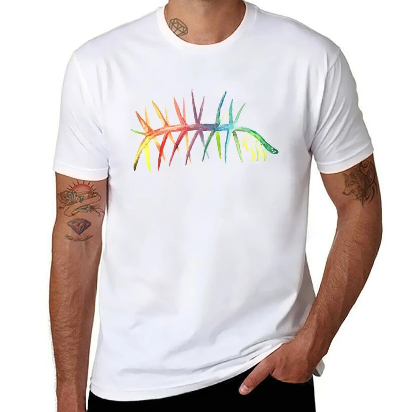

Футболка Watercolor Fossil Hallucigenia in Rainbow, футболки для мужчин, винтажная футболка с рисунком для мужчин, футболка