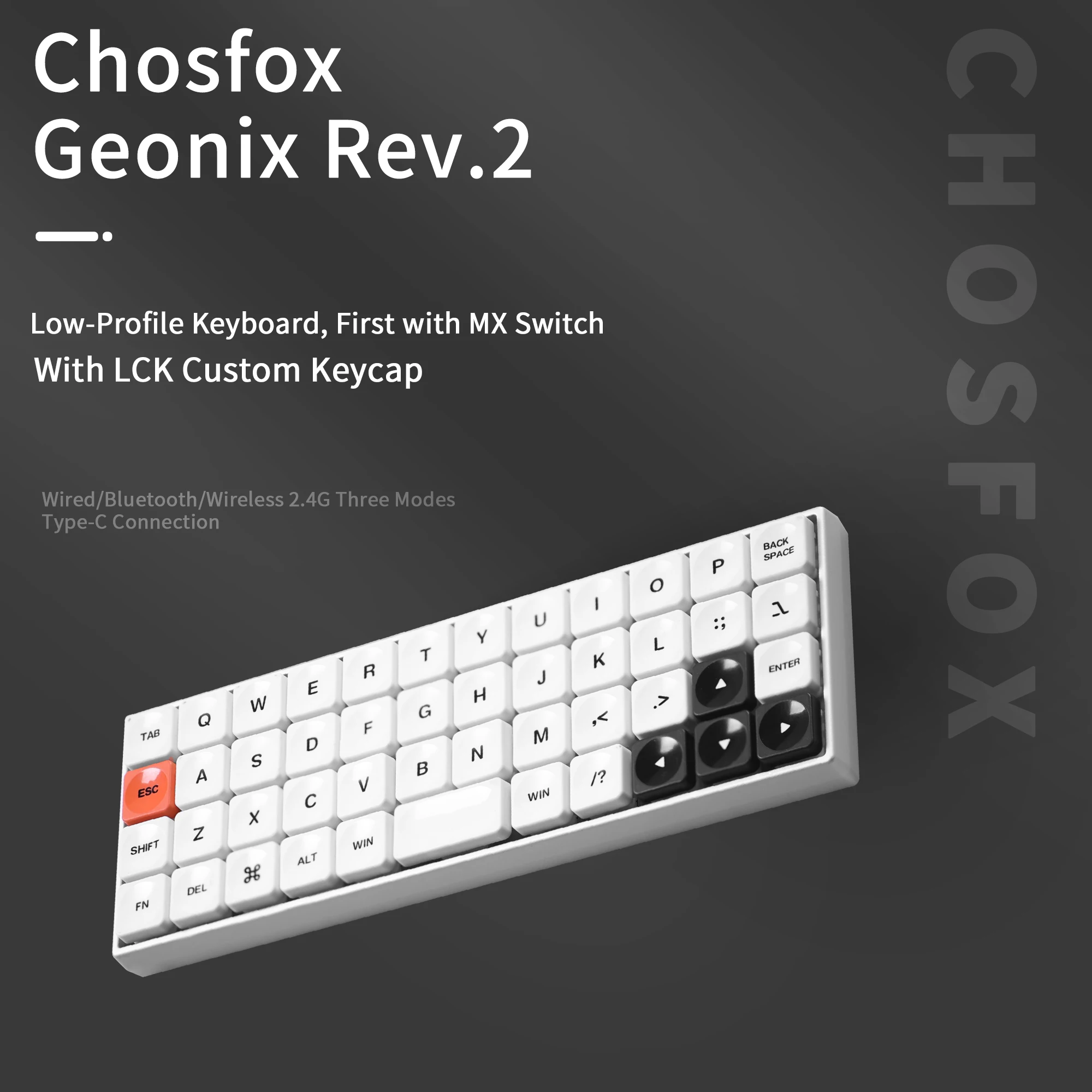 

Chosfox Geonix48 Rev.2 Low Profile Keyboard Three Mode Portable Mechanical Keyboard Kit For 3 Pins MX Switch Support QMK/VIA
