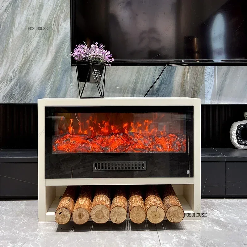 European Fireplaces Simulated Flame  Heating Fireplace Modern Simple Cream Style Living Room White Decorative Cabinet