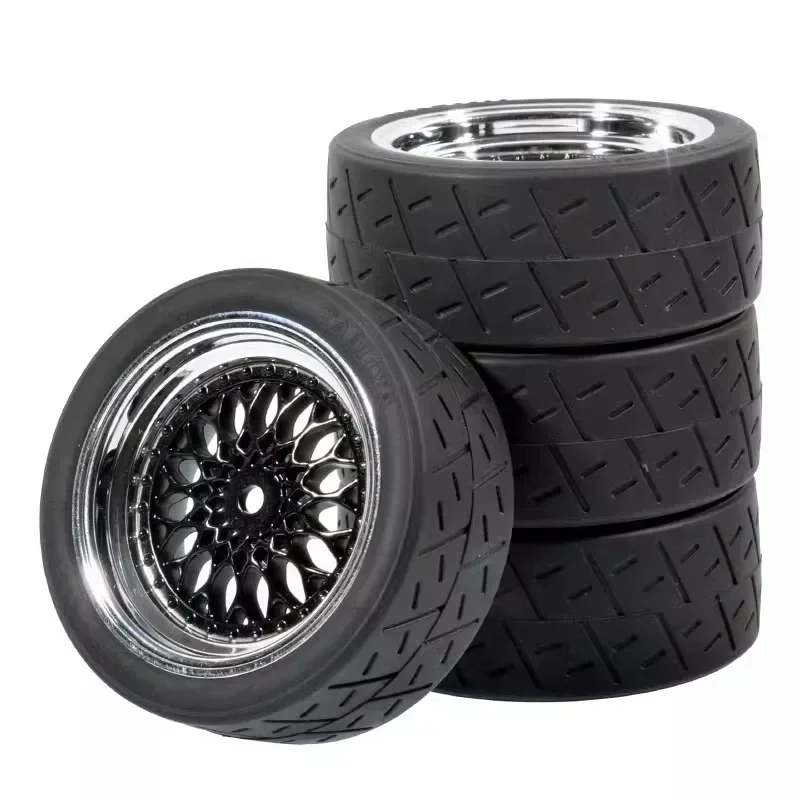 FOR 1/10 1/12 1/14 On Road Tires & Wheel 12mm Hex Plastics Rims Compatible with Tamiya TT01 TT02 Kyosho Sakura D3 Trxs 4Tec 2.0