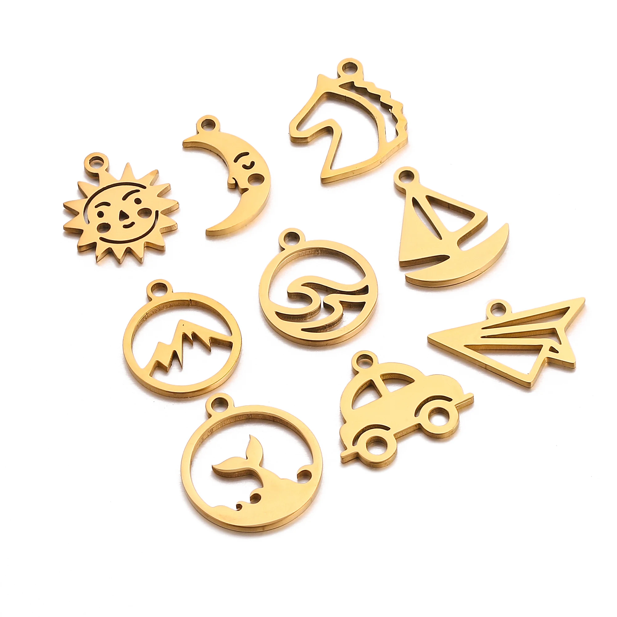 5pcs/Lot Lovely Sun Moon＆Mountain＆Sea＆Sailboat＆Car＆Fish Tail Charms For Jewelry Making Supplies DIY Necklace Earrings Bracelet