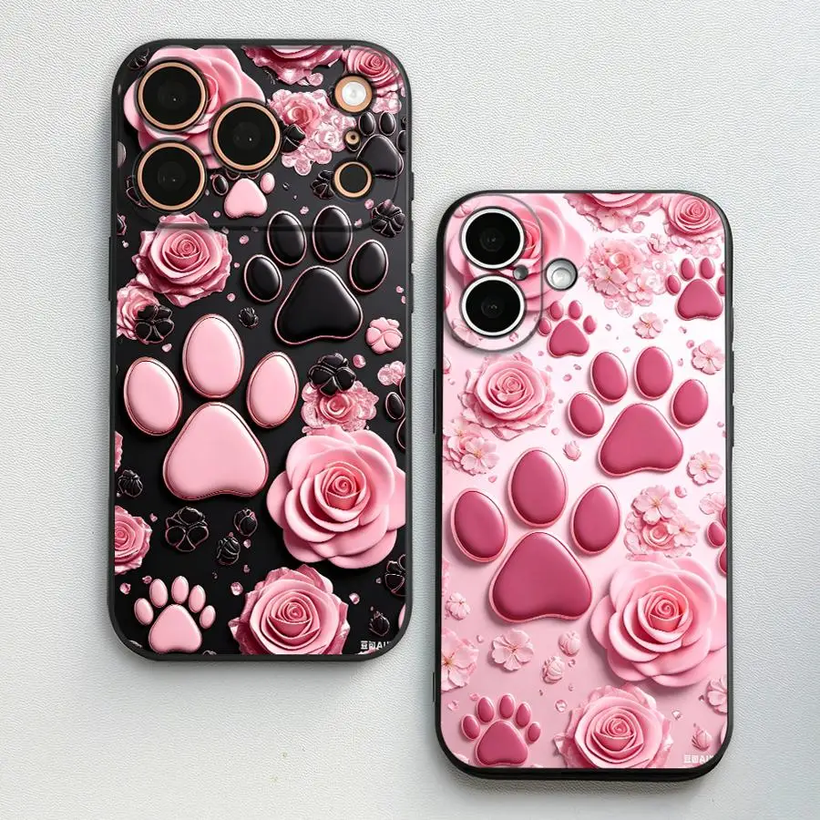 Funda Phone Cover Case for Apple iPhone 17 Pro Max 16 15 Pro 7 8 14 12 11 Air XR XS MAX 17e 13 Pink Paw Print Rose