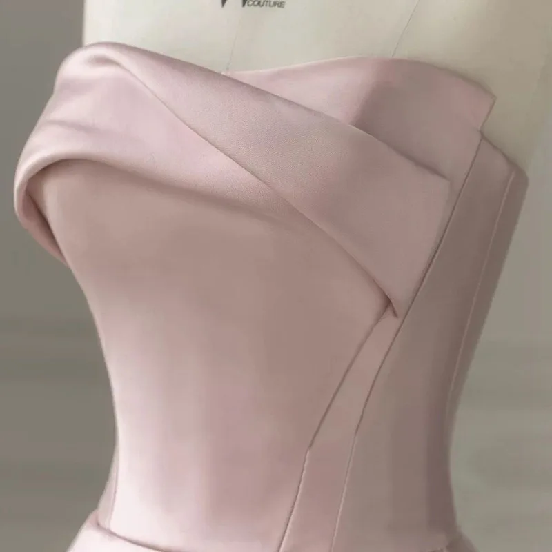 Rosa sem alças vestido de noite para mulheres material de cetim emenda malha fio primavera noivado brinde vestido banquete anfitrião vestido de noite