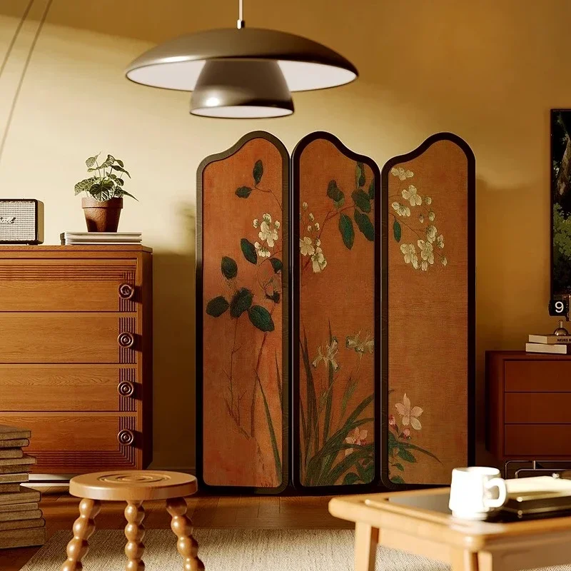 Biombo plegable Z Screen para sala de estar, sofá, porche, decorativo con motivos de flores y pájaros.