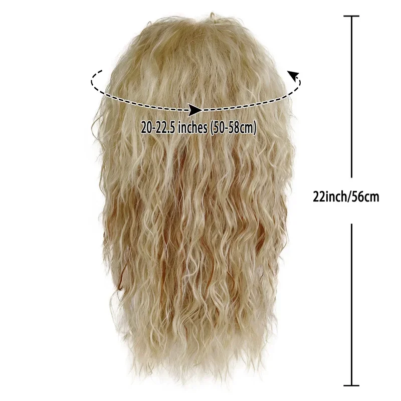 GNIMEGIL Synthetic 80s Punk Heavy Metal Rock Man Wig Long Curly Hair Blonde Wig for Men Natural Wave Wig Disco Cosplay Costume