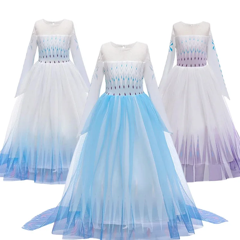 

3 5 6 8 10 Years Girls Elsa 2 Costume Kids Halloween Cosplay Princess Dress Children Birthday Party Frocks Clothes Up