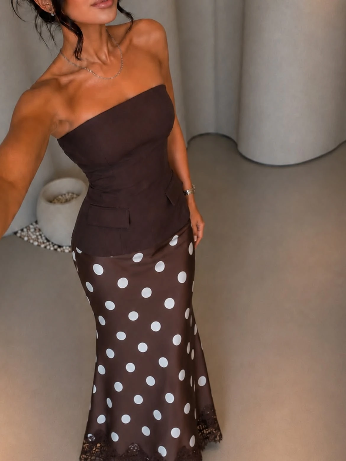 Oisslec Dress Elegant Vintage Sweet Brown Lace Strapless New Stylish Customized Formal Occasion Prom Dress Evening Party Gowns view 2