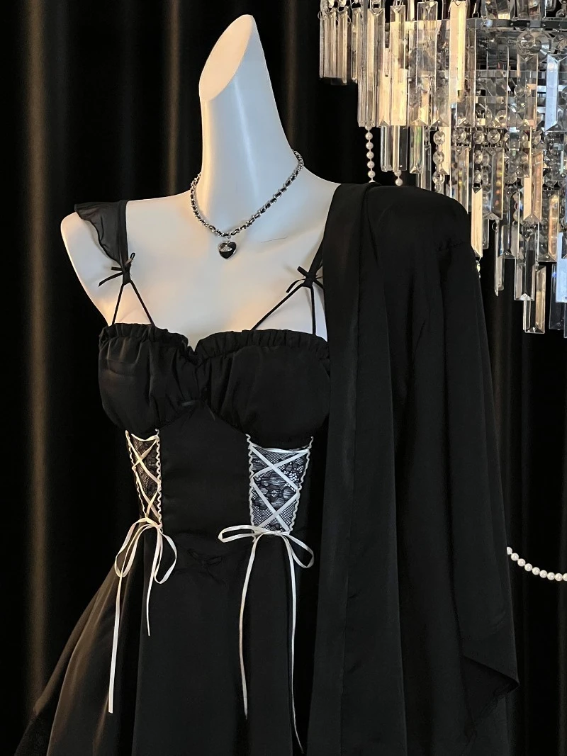 ثوب نوم حريري من الدانتيل على الطراز الفرنسي للنساء، بيجامة أنيقة من الحرير الجليدي، ملابس نوم مثيرة ذات رغبة نقية، فستان مرقع من الدانتيل عالي الجودة