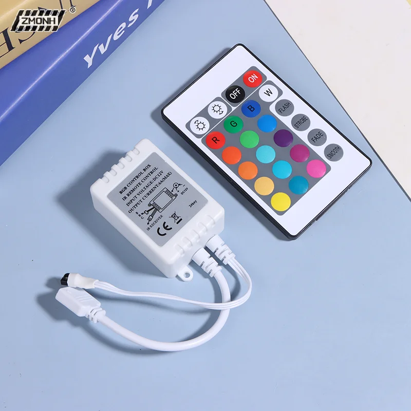 Controlador LED de 24 Teclas, Caja Controladora IR RGB, Control Remoto IR 1 a 2, Regulador de Intensidad DC12V para Tiras de Luces LED RGB 3528 5050