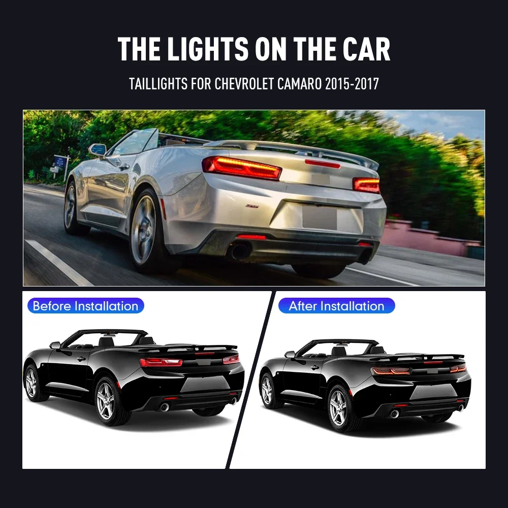 زوج من أضواء خلفية LED لسيارة شيفروليه كامارو 15-17 عكس الفرامل إشارة دوران السيارة الخلفية الذيل ضوء الجمعية التوصيل والتشغيل 2 قطعة