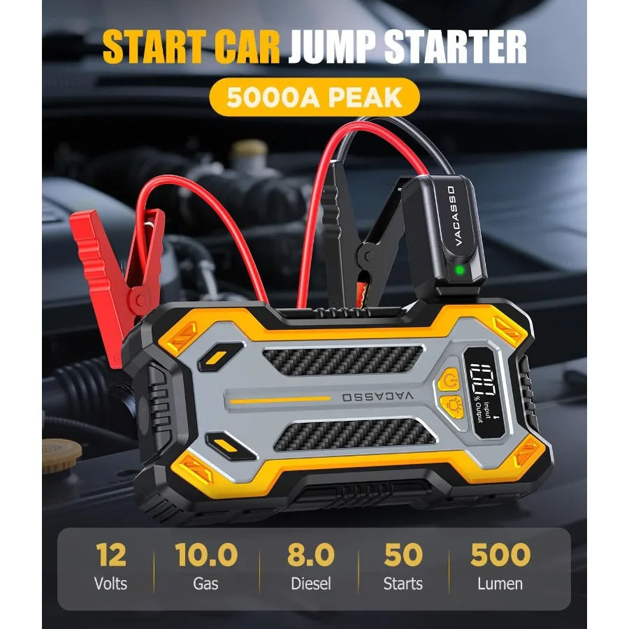 Carro ir para iniciantes 5000a para motores a gás de até 10l e 8l diesel 12v portátil jumper starter power pack com reforço de alta capacidade