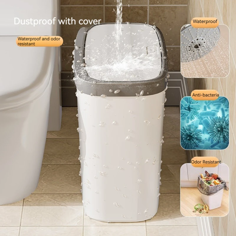 12/16L Press-type Covered Trash Can Bathroom Living Room Wastbasket with Lid Narrow Garbage Can Waterproof Dustbin Paper Basket