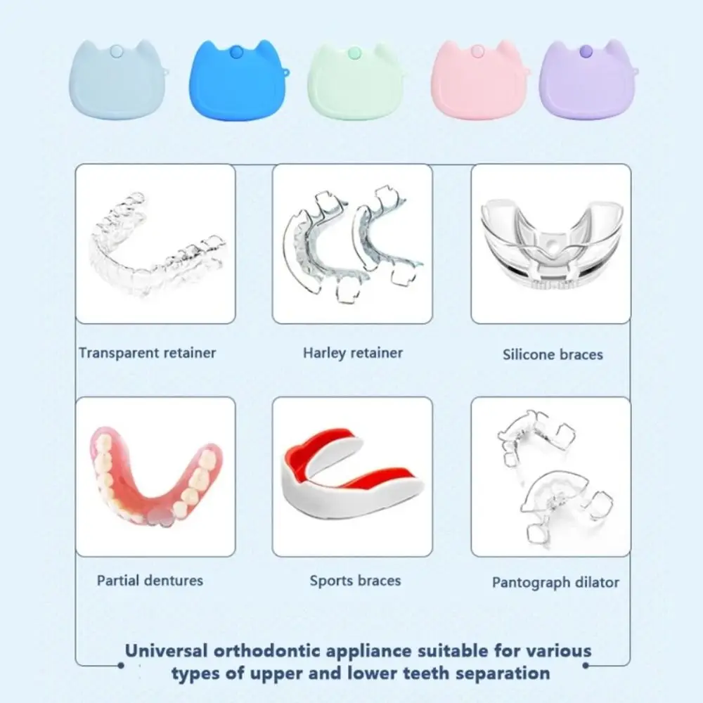 Desenhos animados Gato Silicone Retentor Caso com Drenagem Buracos, Soft Boca Guarda, Mini Doce Cor Dentadura Caixa De Armazenamento, Ferramenta de Cuidado Dente