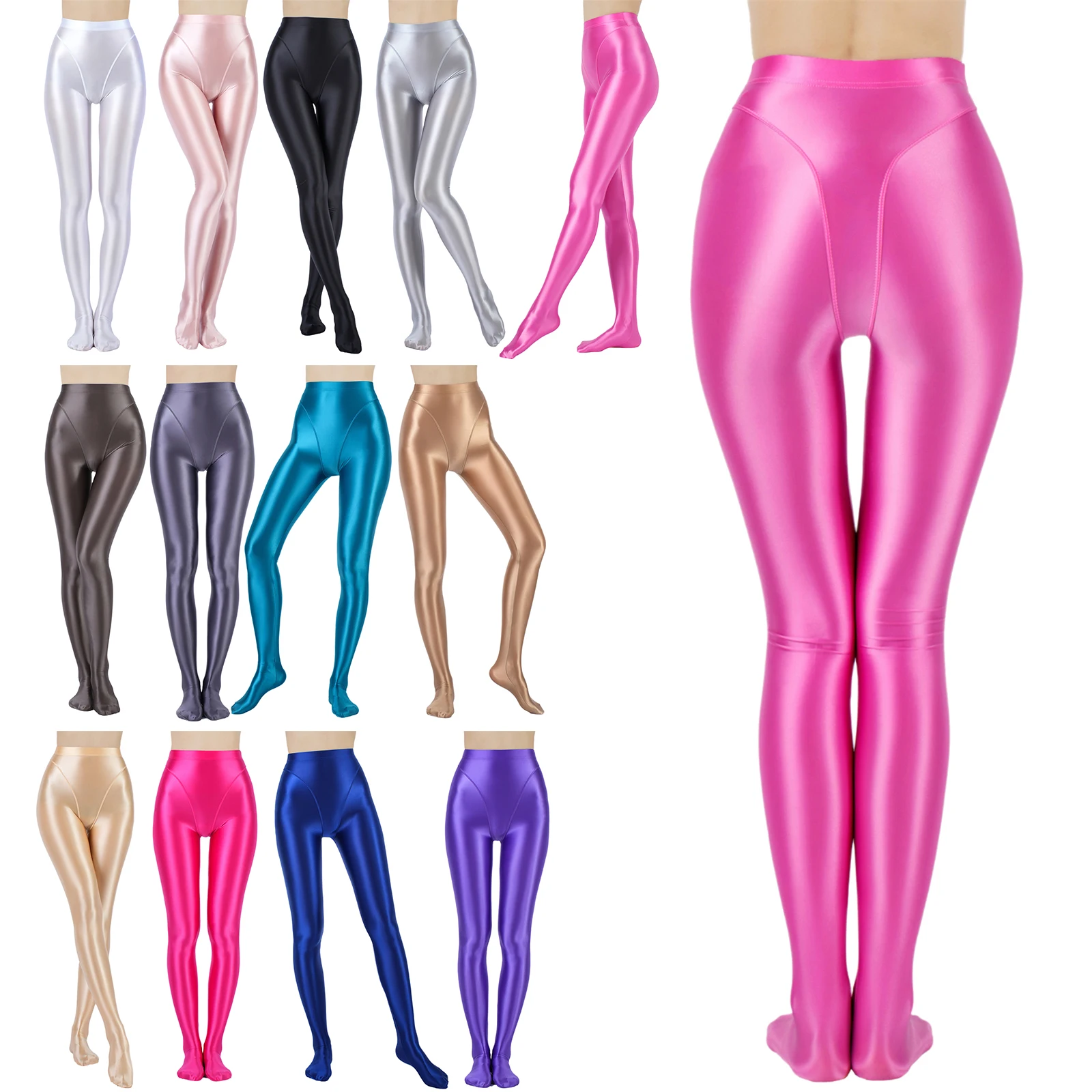 Womens Metallic Shiny Tights Pants High Waist Stretchy Stockings Pantyhose Ballet Yoga Pilates Fitness Sports Workout Leggings