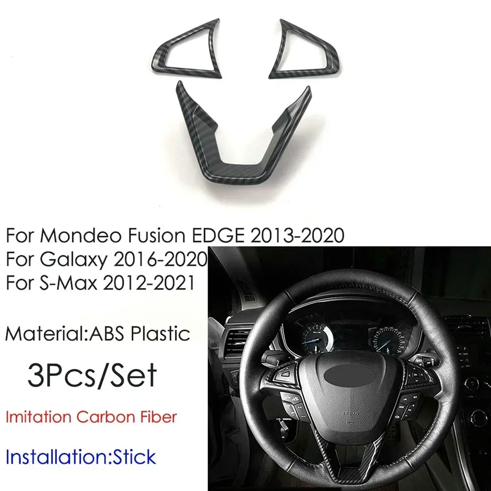 3Pcs Car Steering Wheel Cover Cap Carbon Fiber Style Black ABS Accessories For Ford Fusion For Mondeo Edge 2013-2019