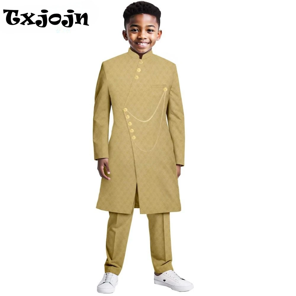 

2026 New African Kids Suits 2 Pieces Blazer Pants Formal Party Outfit,Elegant Stand-up Collar Boys Tuxedo Wedding Wear XS-XXL