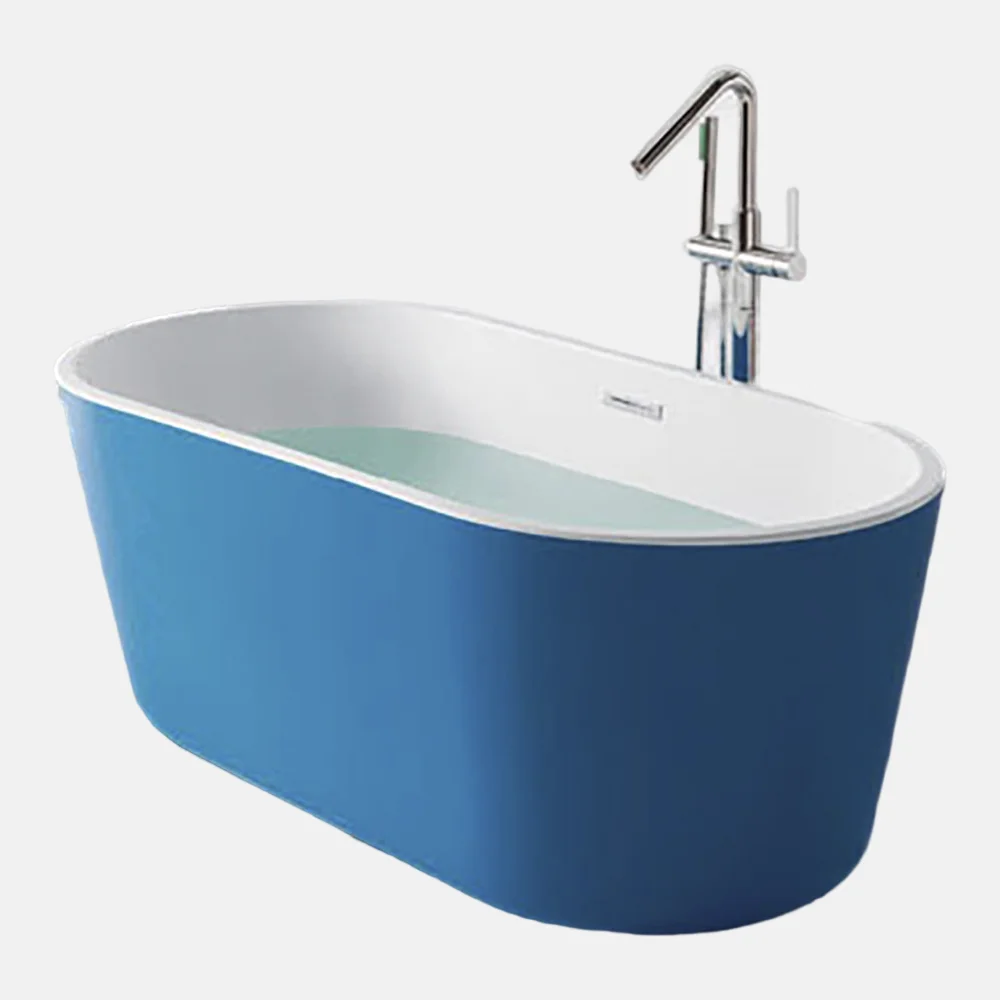 Blue and White Acrylic Freestanding Modern Eco-Friendly Bathtub with Soaking Function Drainer for Bathroom