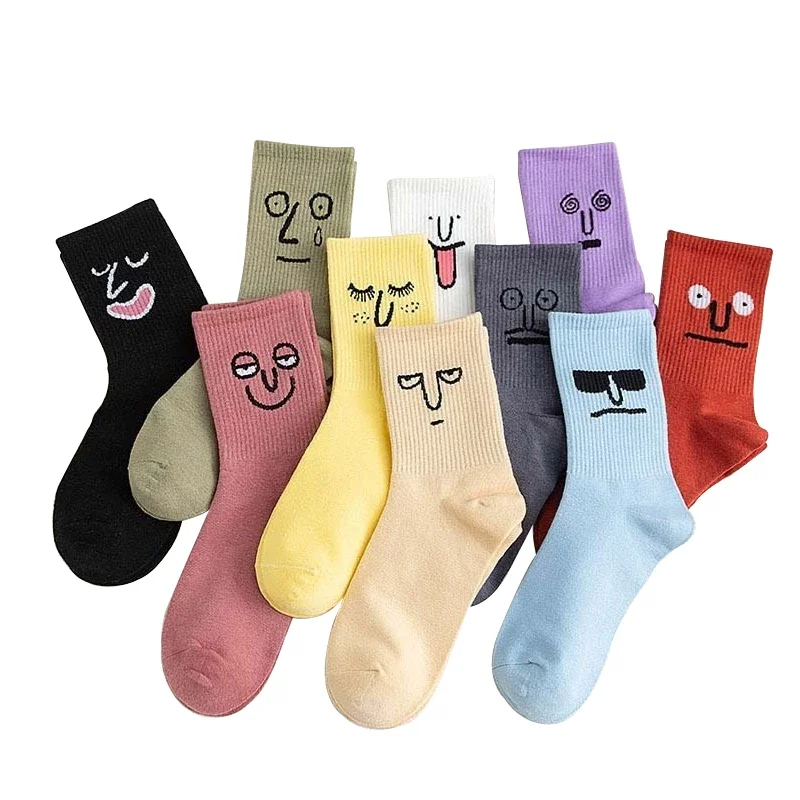 1pair Korea Funky Harajuku Trend Women Colorful Funny Expression Socks Girl Kawaii Socks Unisex Surprise Mid Women Socks