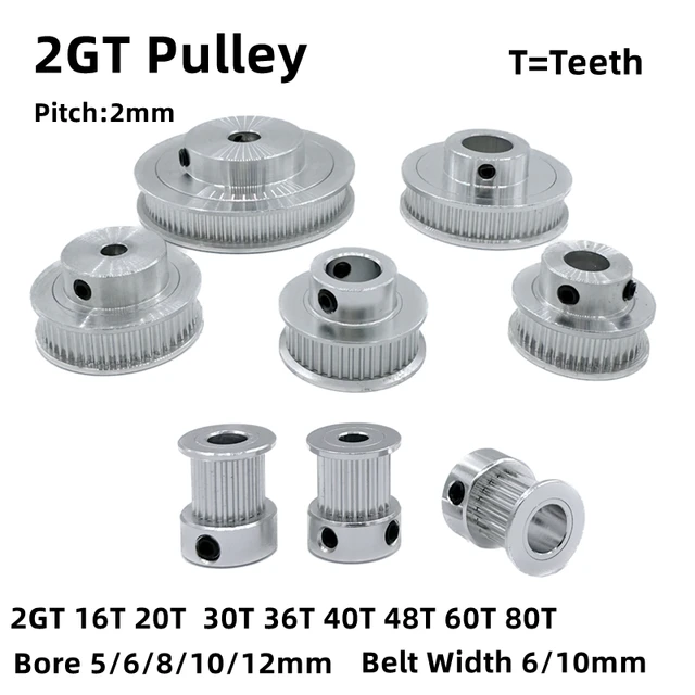 2GT Timing Pulley 16T 20T 30T 32T 36T 40T 48T 60T 80Teeth Bore 5/6/8/10/12mm Belt Width 6/10mm 3D Printer GT2 Timing Belt Pulley 1