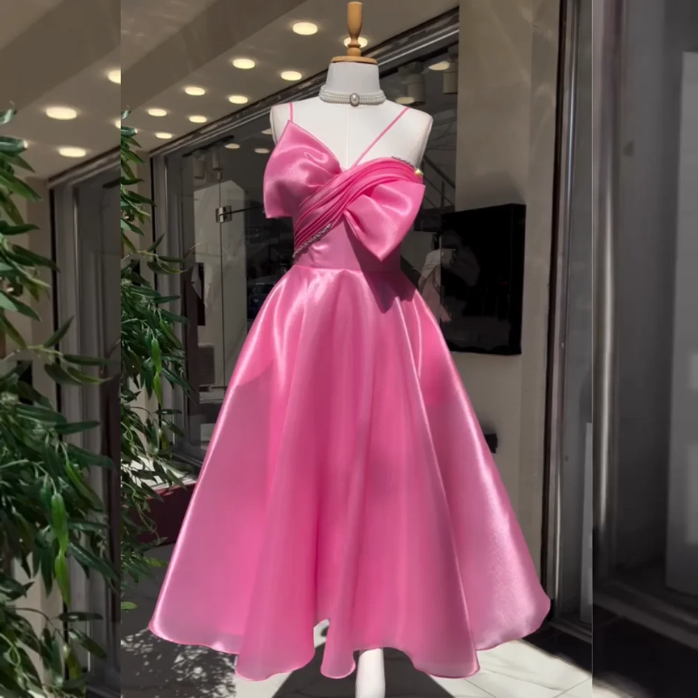 

Customized Bow Pleat A-line Midi Dresses Bespoke Occasion High Quality Chic Exquisite Party Gown Women's Evening