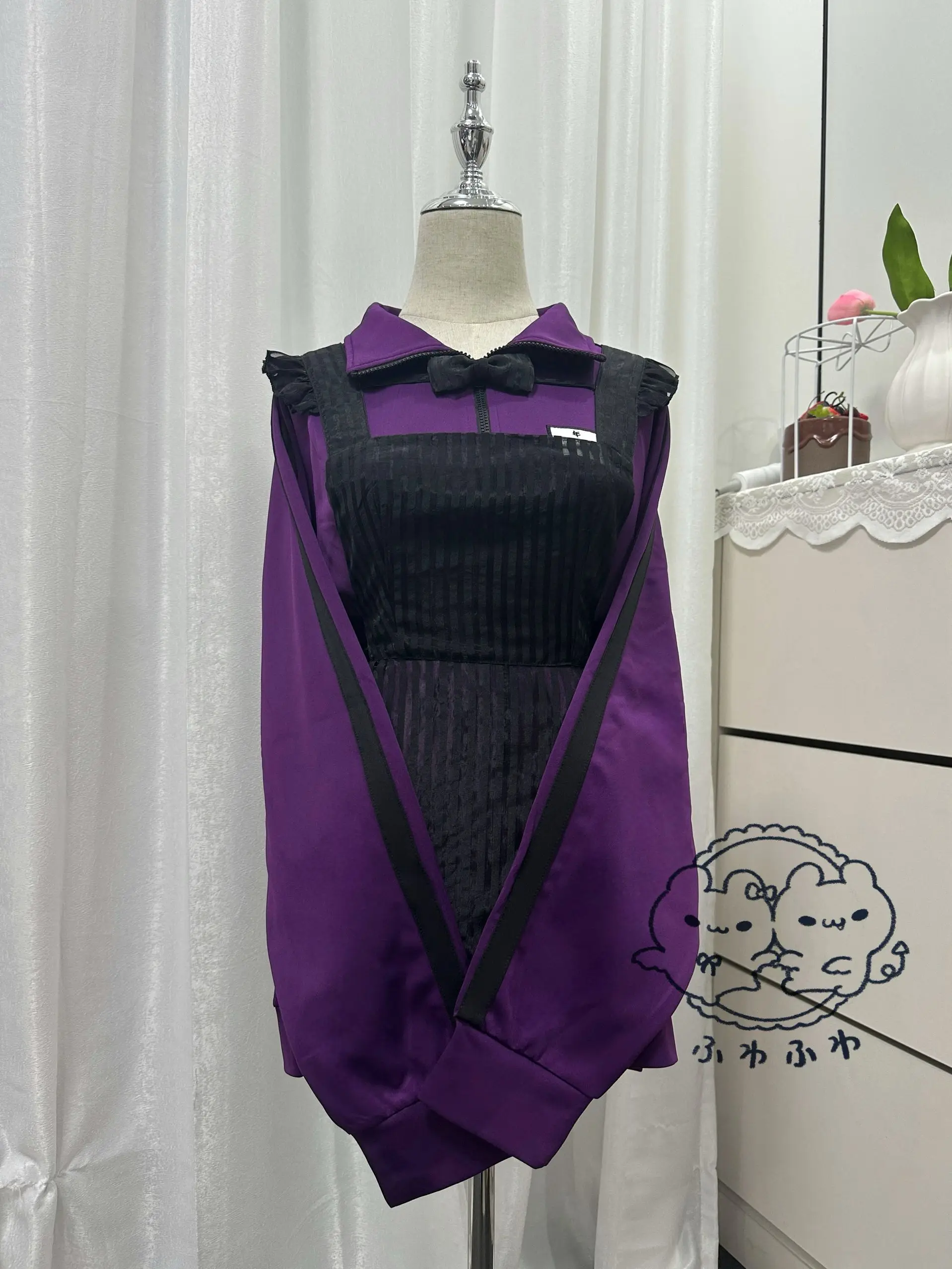 Spring Autumn Loose Mid Length Jacket Purple Black Japanese Cute Sports Style Shorts 2025 New Two Striped Decorative Jacket