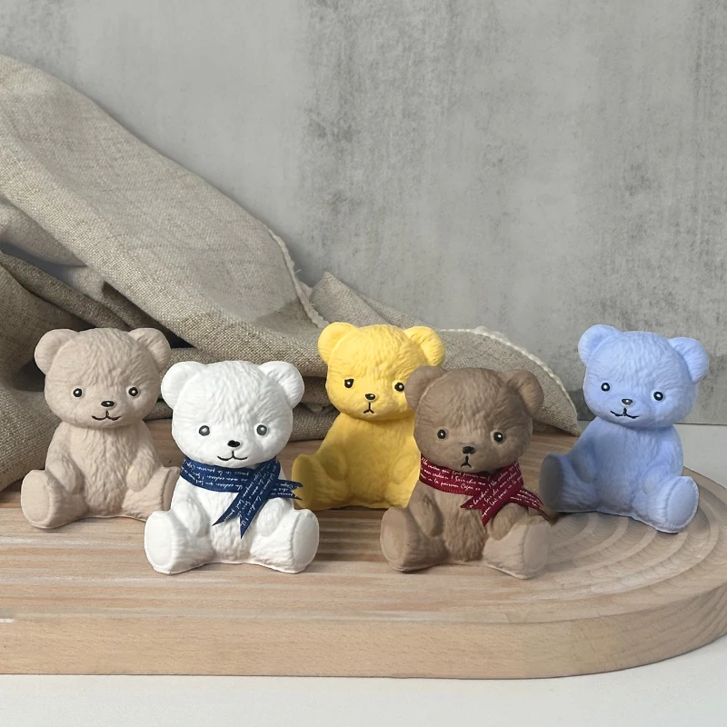 DIY Teddy Bear Silicone Mold 3D Smiling Animals Lovely Bear Shape Aromatherapy Gypsum Candle Mold for Chocolate Party Home Deocr