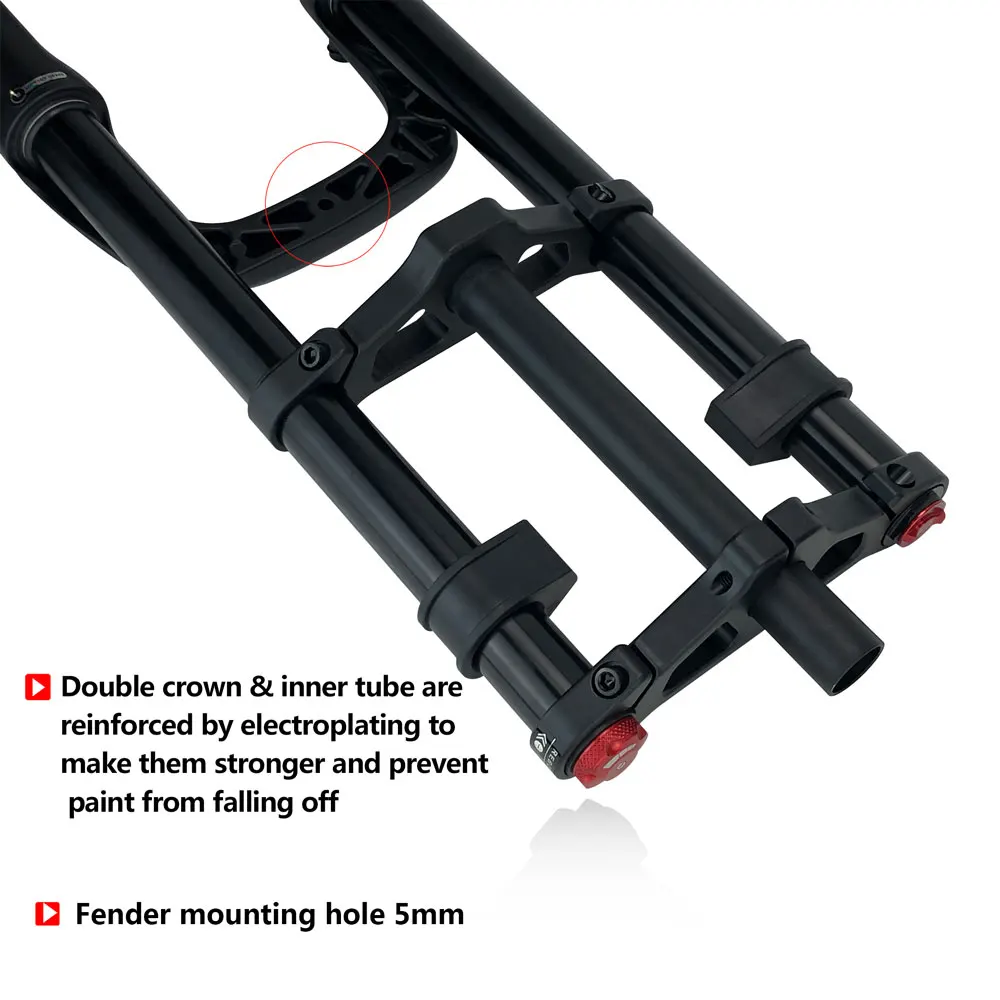 20x4,0 26*4,0 Dual Crown Motor Gabel QR 9*135mm 15*135mm Strand schnee Fahrrad Elektrische Fat Tire Fahrrad Motorrad Doppel Crown Air Gabel – Detail 5