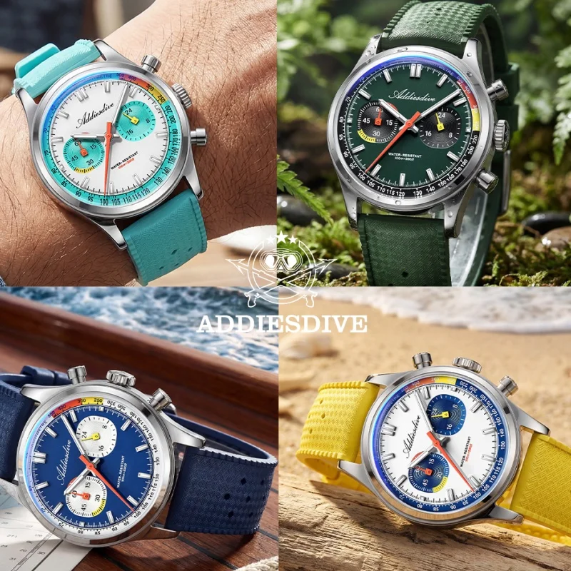 

ADDIESDIVE reloj 38mm AD2549 Chronograph Watch BGW9 Super Luminous 10Bar Waterproof FKM Strap 0S21 Movement Quartz Men's Watch