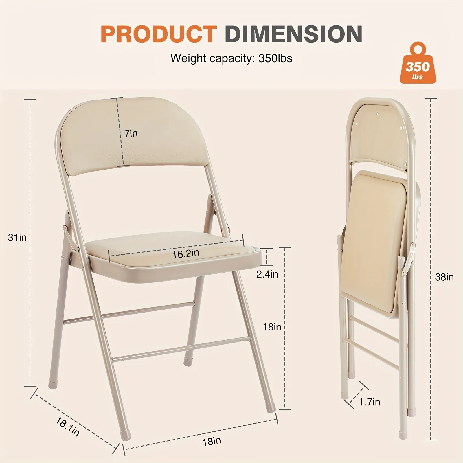 Paquete de 4 sillas plegables ligeras y portátiles para eventos, exteriores e interiores