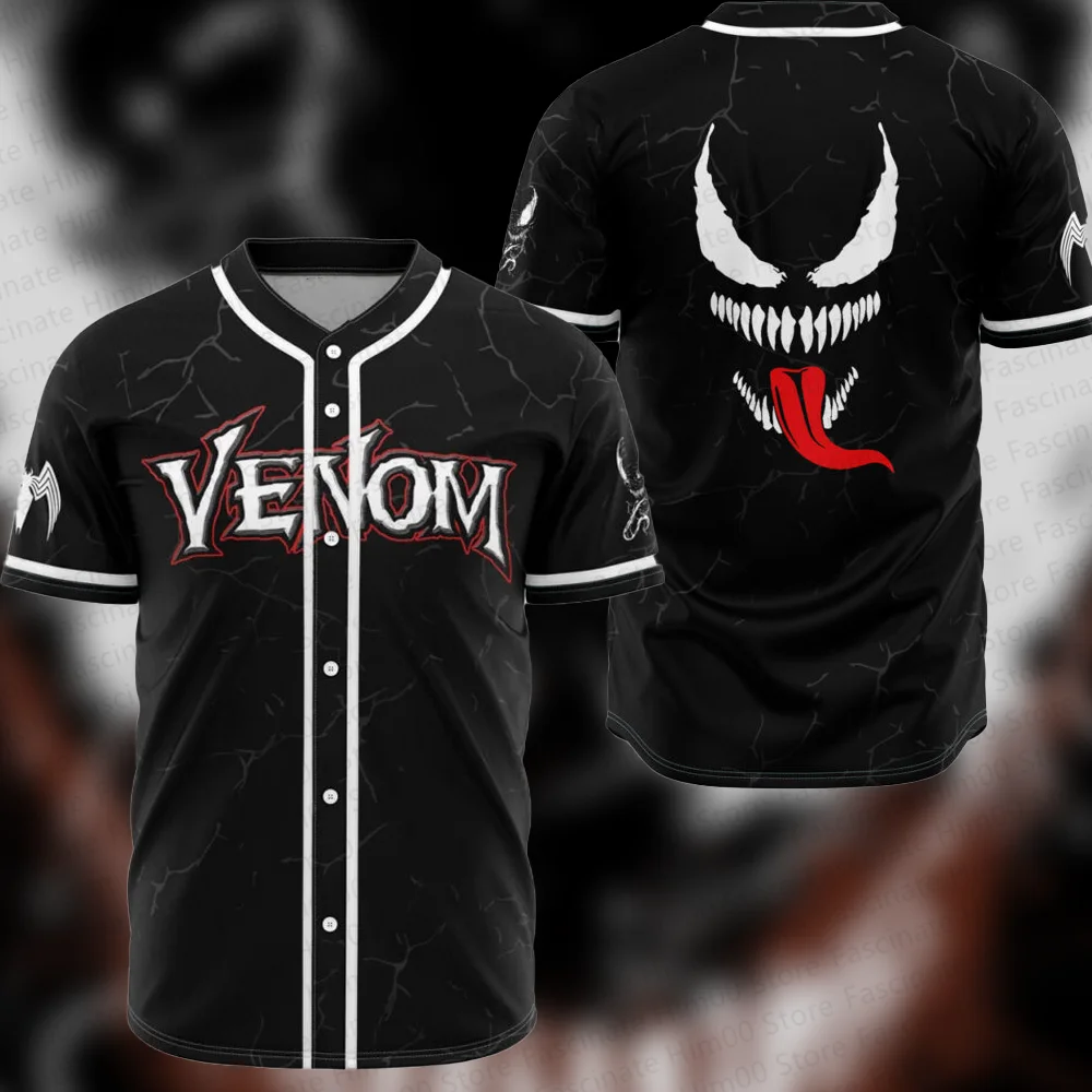 Marvel Venom cool Tshirt Mens summer short-sleeved sports baseball uniform T shirt Pig Man Venom childrens baseball T shirt set