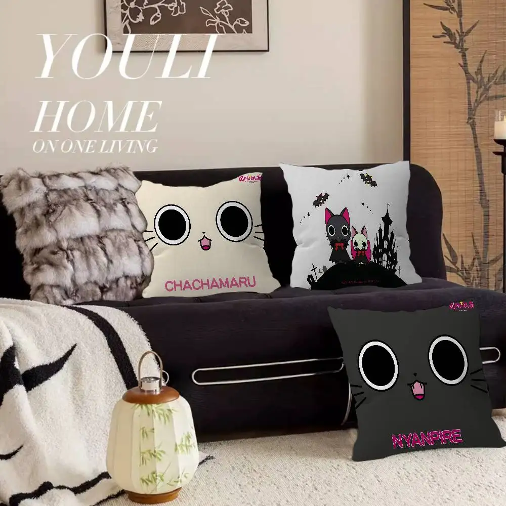 N-Nyanpire Vampire Cat Maple Design Cushion Cover Happy Autumn Harvest decor Holiday Decorati Pillow Cover